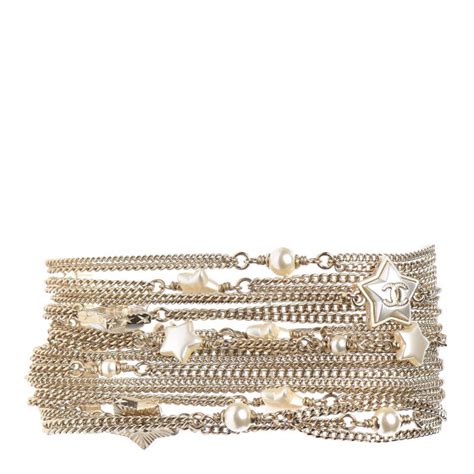 CHANEL Metal Resin Pearl Multistrand Chain CC Bracelet